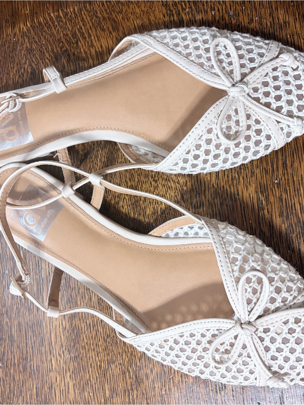 DV by Dolce Vita White Crochet Pointed-Toe Slingback Flats with Bow